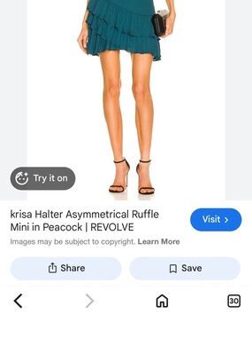 REVOLVE Peacock Teal Asymmetrical Halter Ruffle Mini Dress